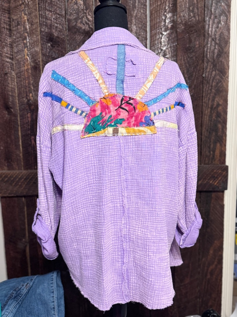 Lavender Cotton Embroidered Lightweight Button-Up Shirt
